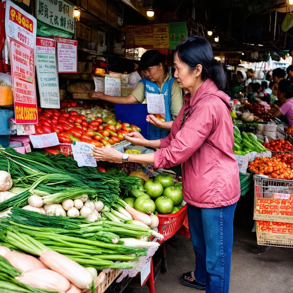 Một người phụ nữ đang mua rau củ tại chợ Đông Tác Đống Đa Hà Nội